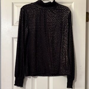 White House Black Market Black and Gold Leopard Print Cowl-Neck Blouse